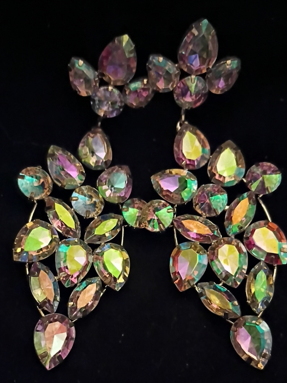 Iridescent Teardrop Crystal Chandelier Earrings - Multicolor